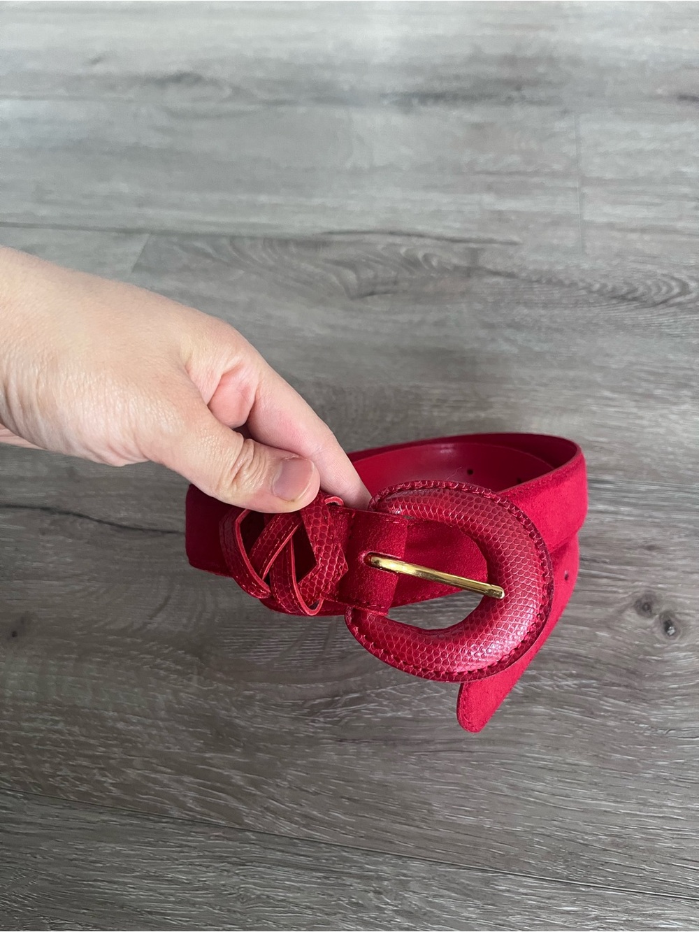 Red Braided Leather Belt with Round Buckle - Picture 3 of 6